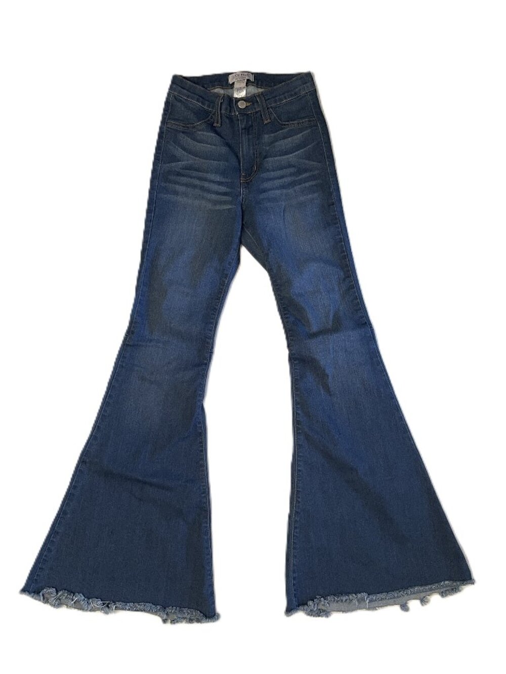 Judy Blue Jeans Sz 3/26 Flare High Rise Boho Hippie Raw Hem Retro Bell Bottom
